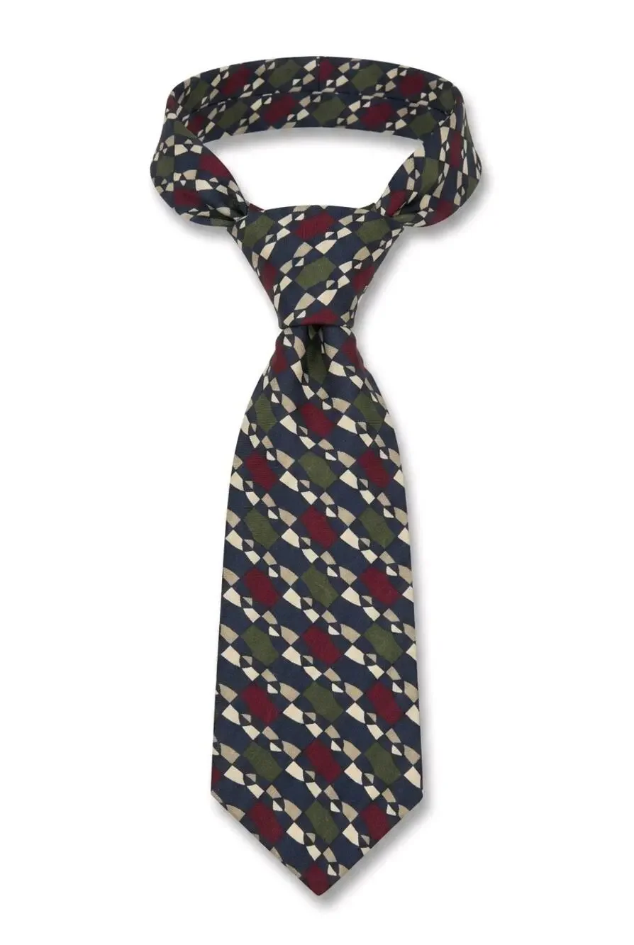 Vintage Structure LeCollezioni Silk Tie 90s Geometric Checkerboard Navy Burgundy
